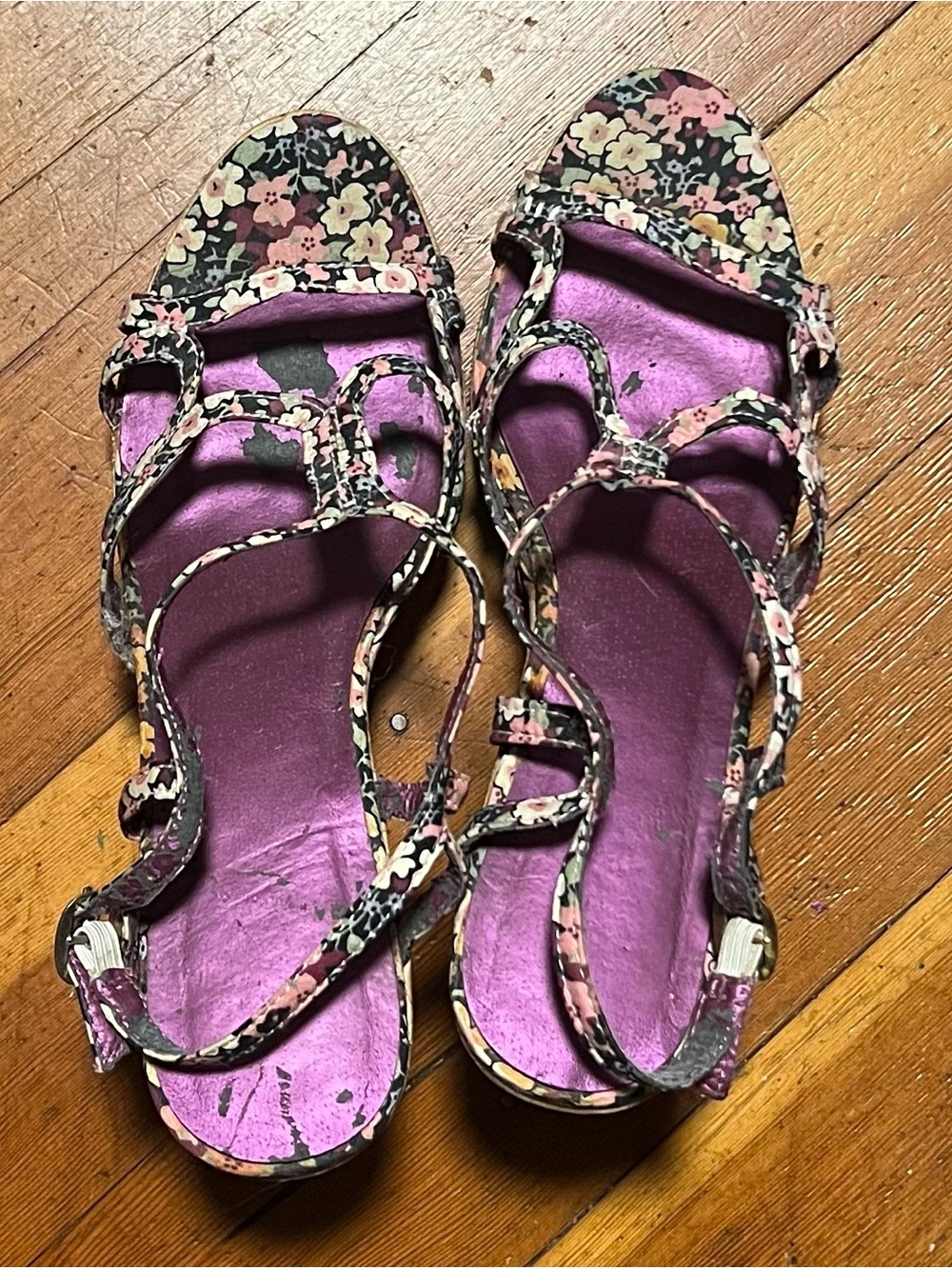 Floral Strappy Wedge Heels with Purple Insoles